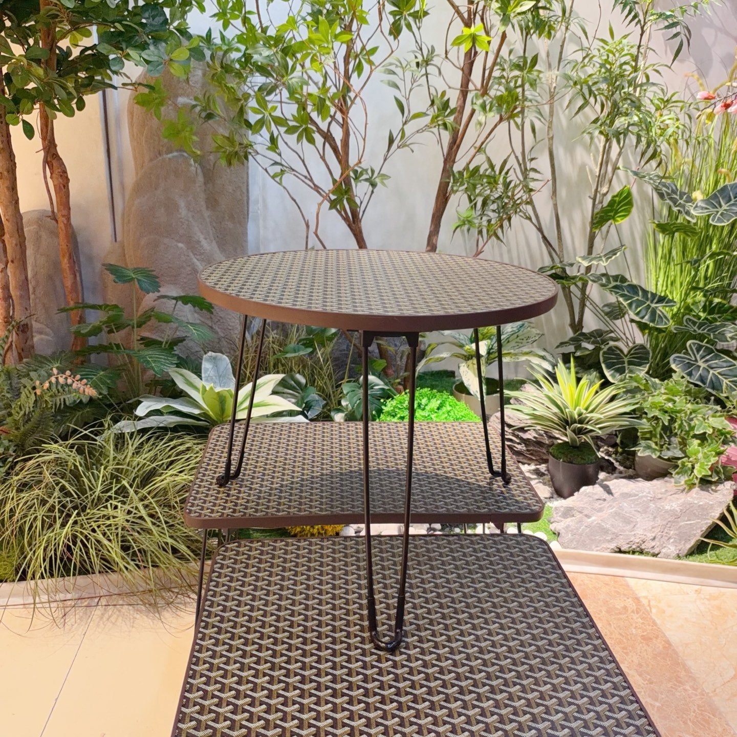 CUSTOM GOYARD FOLDING ROUND TABLE