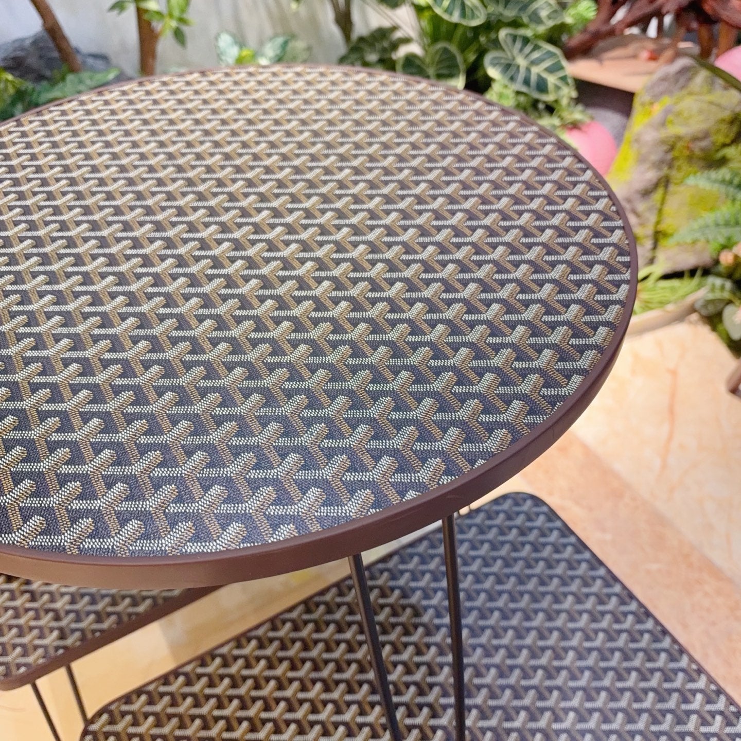 CUSTOM GOYARD FOLDING ROUND TABLE