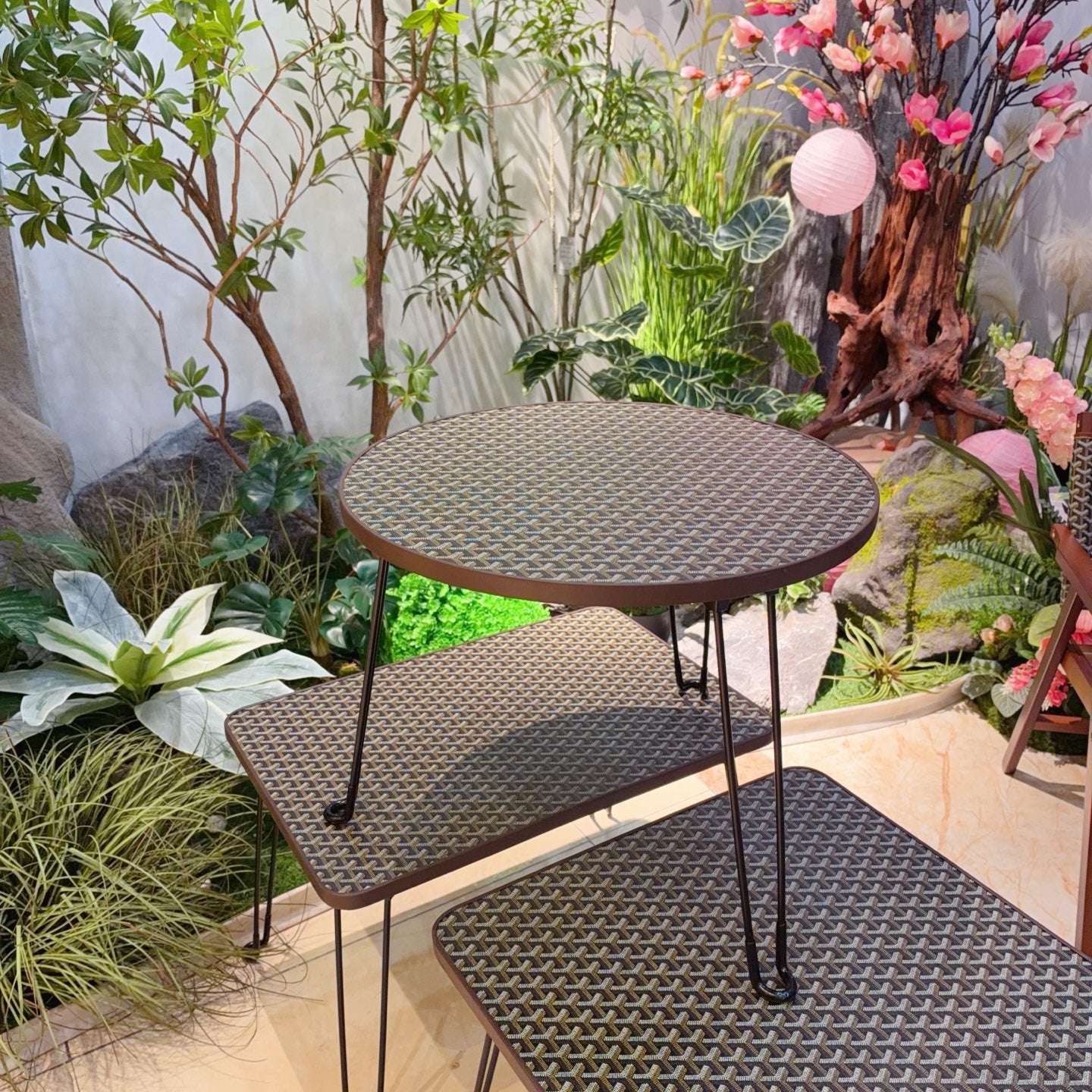 CUSTOM GOYARD FOLDING ROUND TABLE
