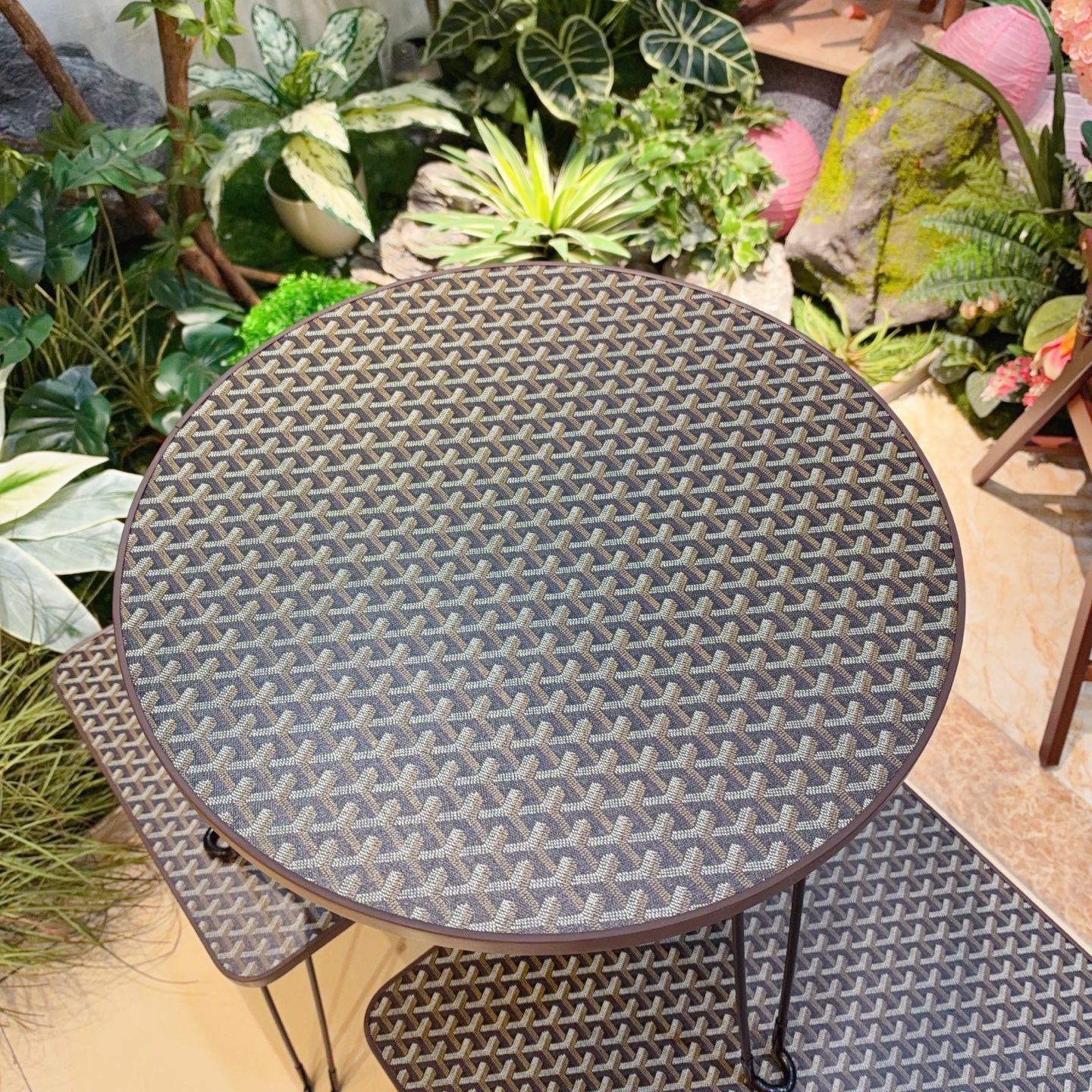 CUSTOM GOYARD FOLDING ROUND TABLE