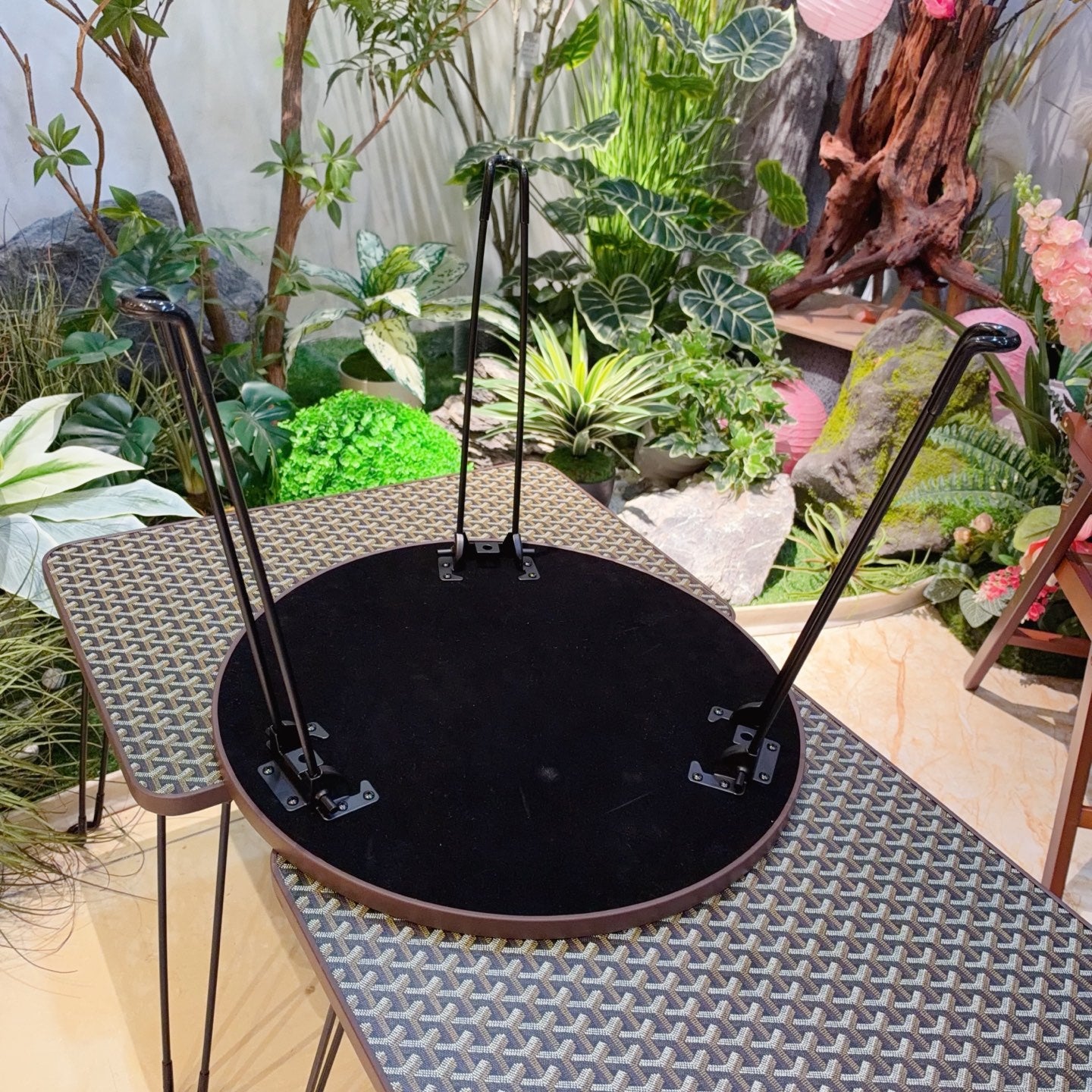 CUSTOM GOYARD FOLDING ROUND TABLE