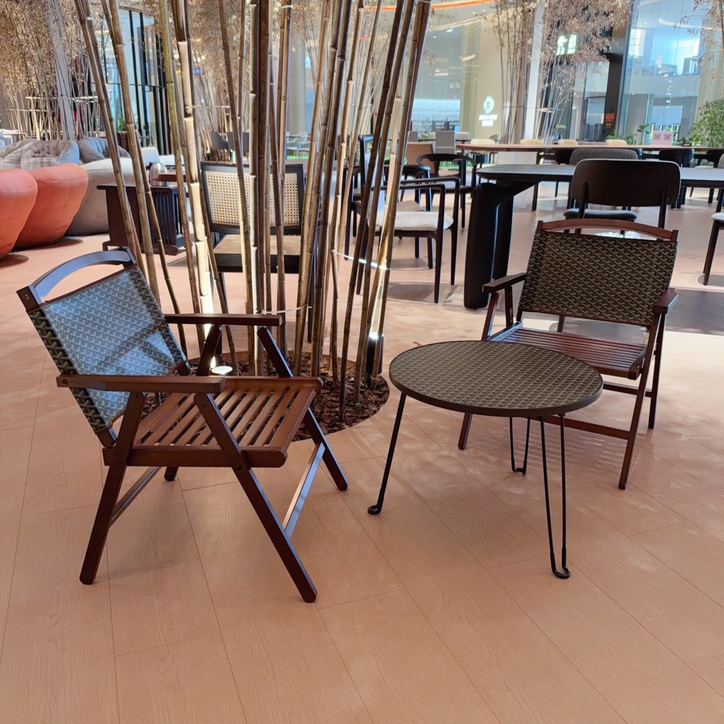 CUSTOM GOYARD FOLDING ROUND TABLE