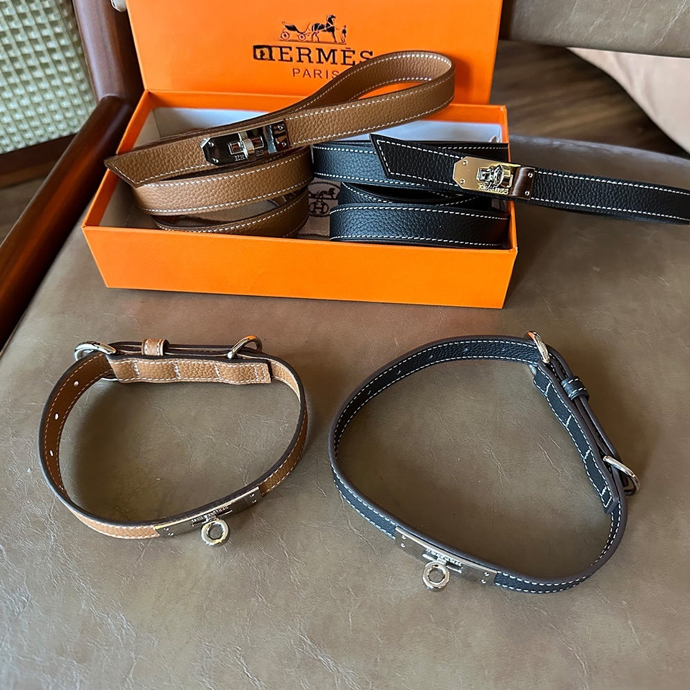 HERMES DOG COLLAR AND LEASH