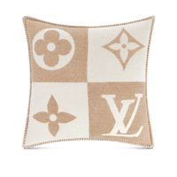 CUSTOM LV WOOL BROWN CHECKMATE THROW PILLOW